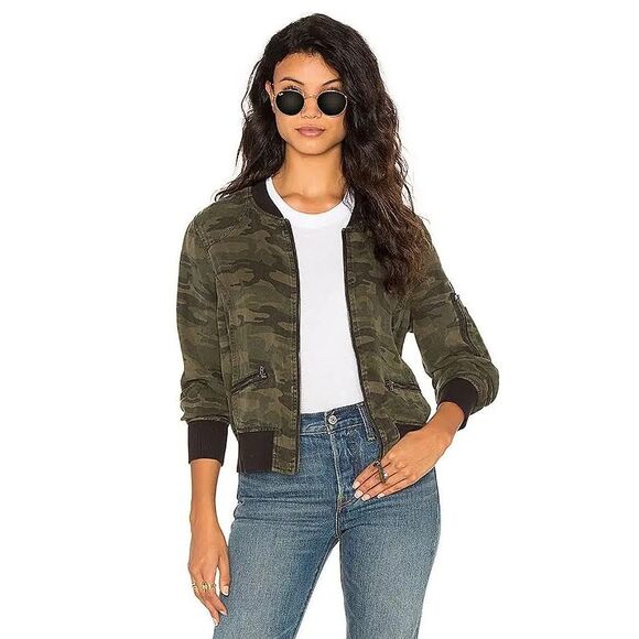 Sanctuary Camouflage Bomber Jacket in Mother Nature Camo Linen blend Anthropolog - Picture 2 of 10